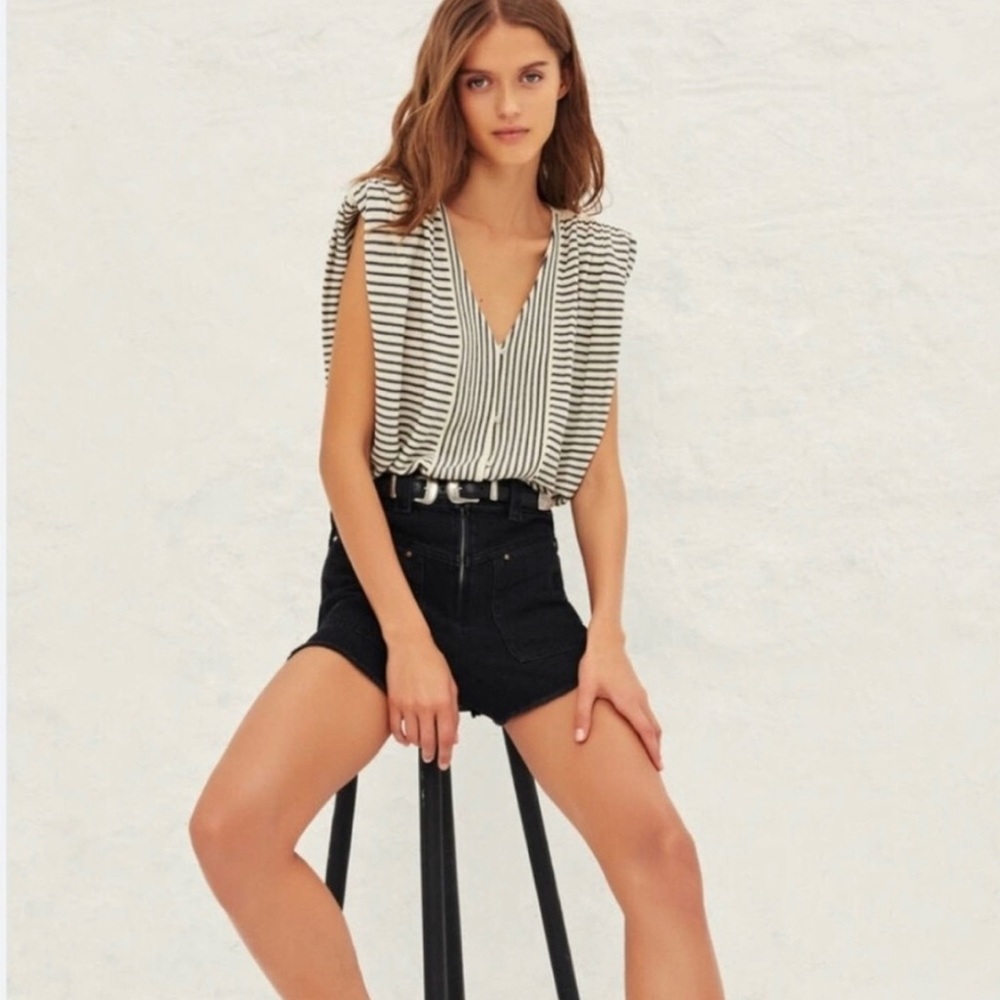 Ba&sh blue and cream striped sleeveless sweater